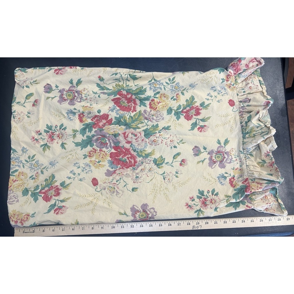 Ralph Lauren Garden Floral Pillow Case Ruffle Roses Yellow Reds Green